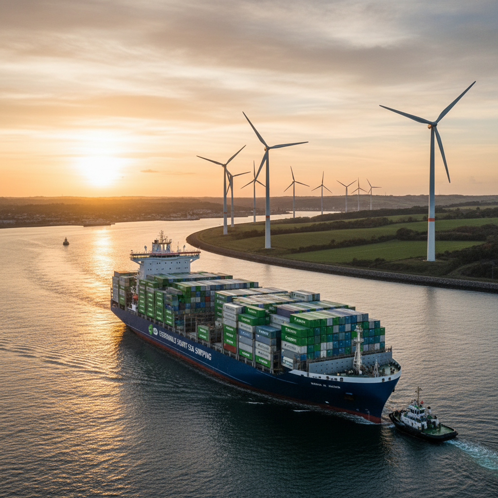 Containerschiff bei Sonnenuntergang