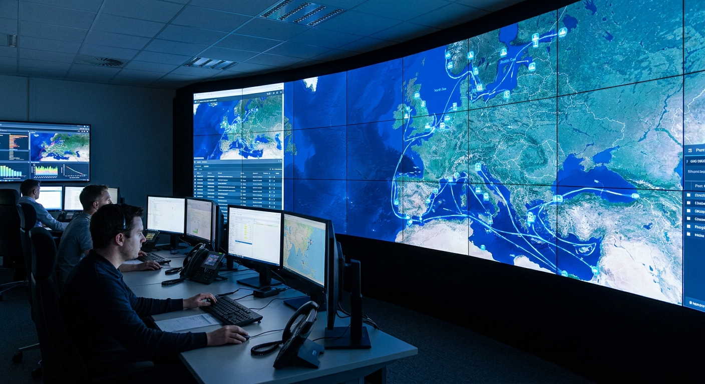 Europäische Short Sea Routen auf digitalem Bildschirm