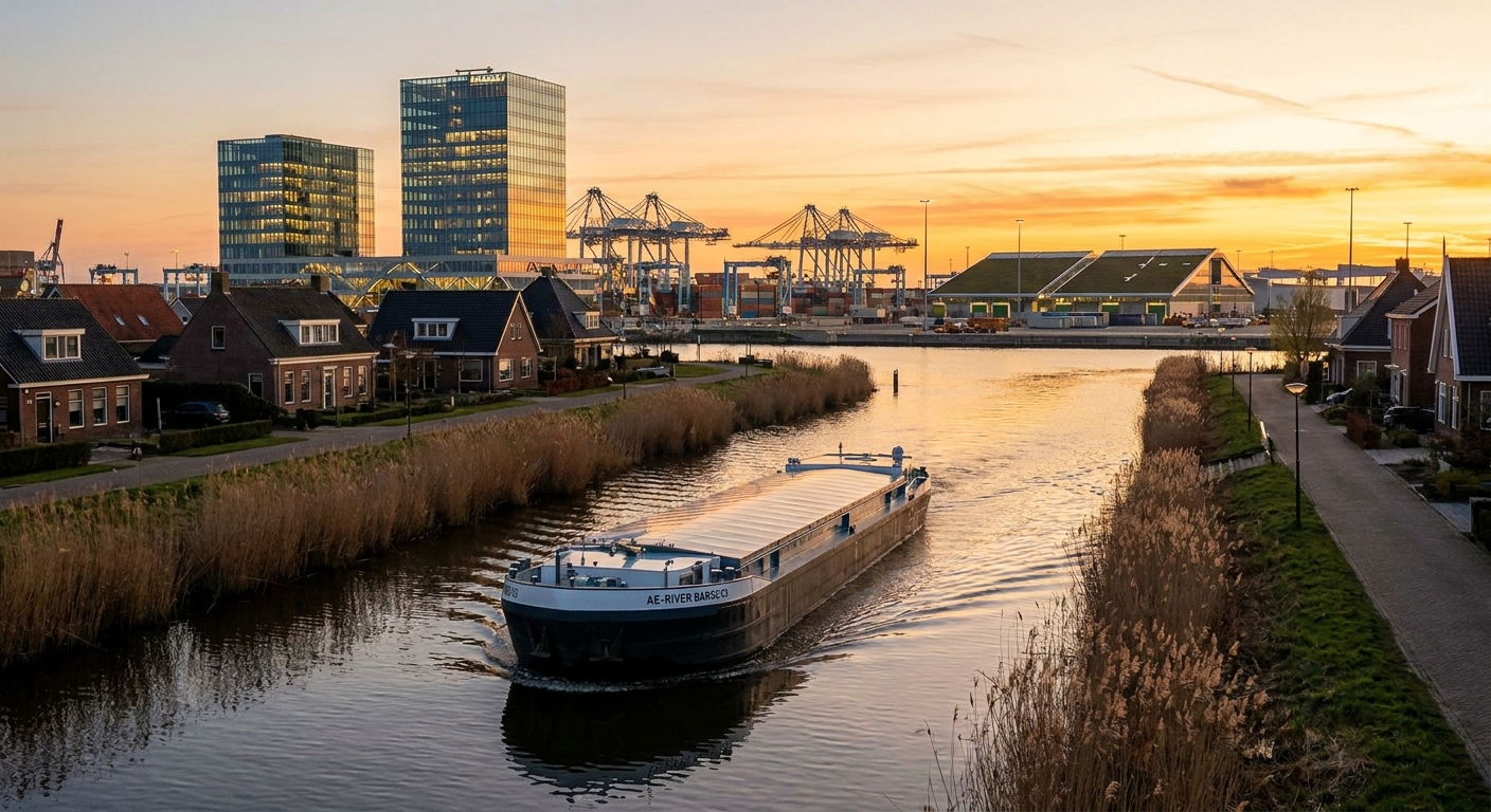 Autonomes Elektrobinnenschiff auf einem Kanal
